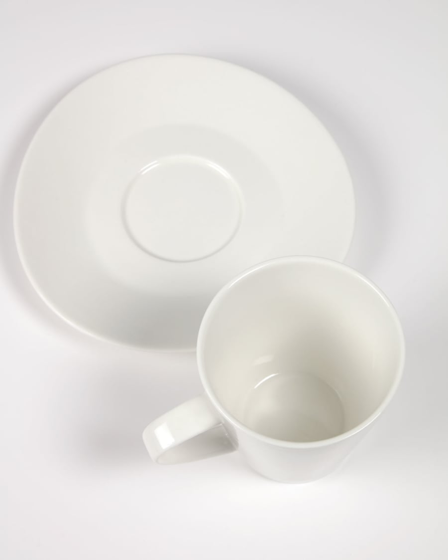 Pierina large porcelain coffee cup and saucer in white