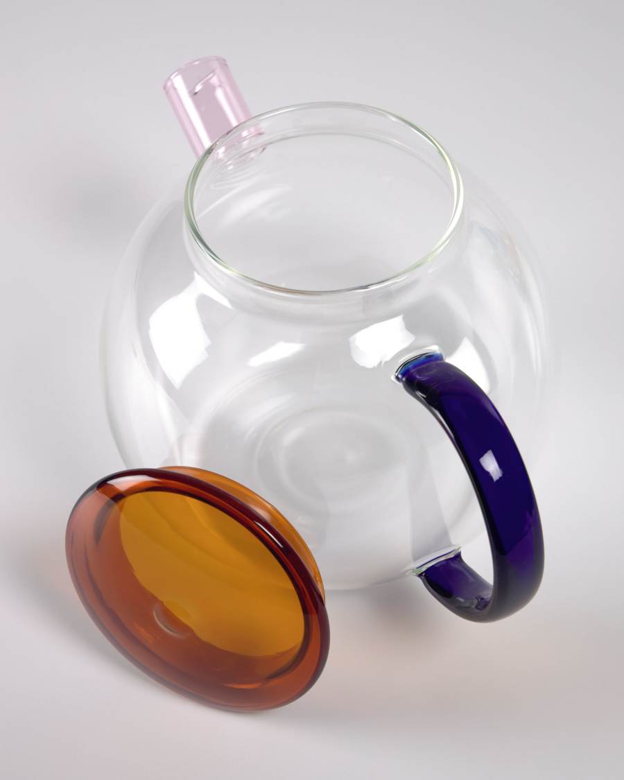 Tetera Dusnela vidrio transparente y multicolor