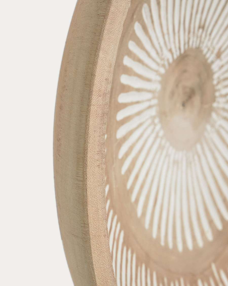 Melisa solid munggur wood wall panel with white striped Ø 30 cm