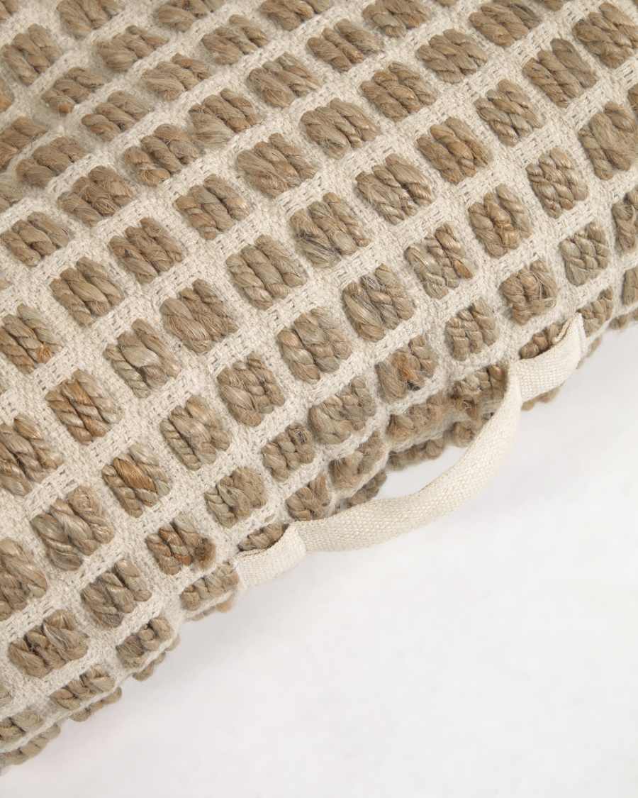 Jute and white natural cotton floor-pallet cushion Adelma 60 x 120 cm