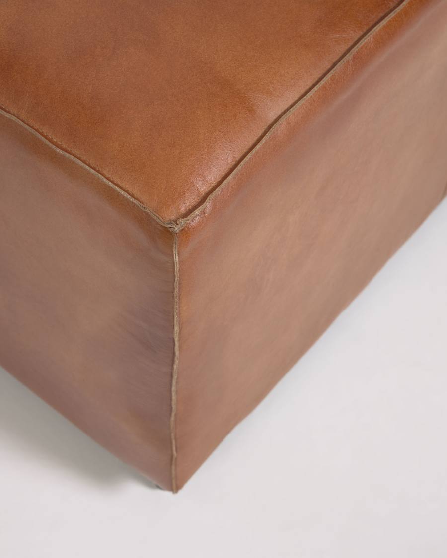 Cesia brown buffalo hide bench with wooden base 120 cm