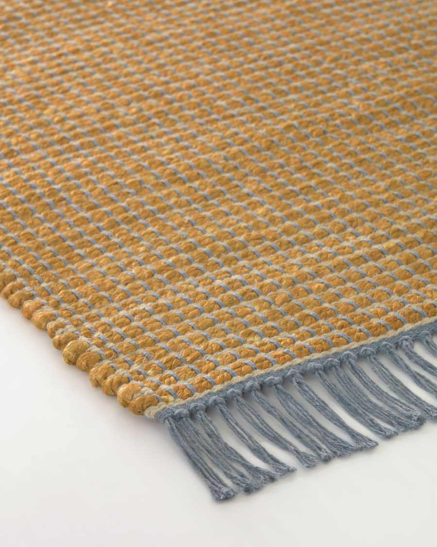 Maily jute and cotton rug in mustard yellow and blue 70 x 140 cm