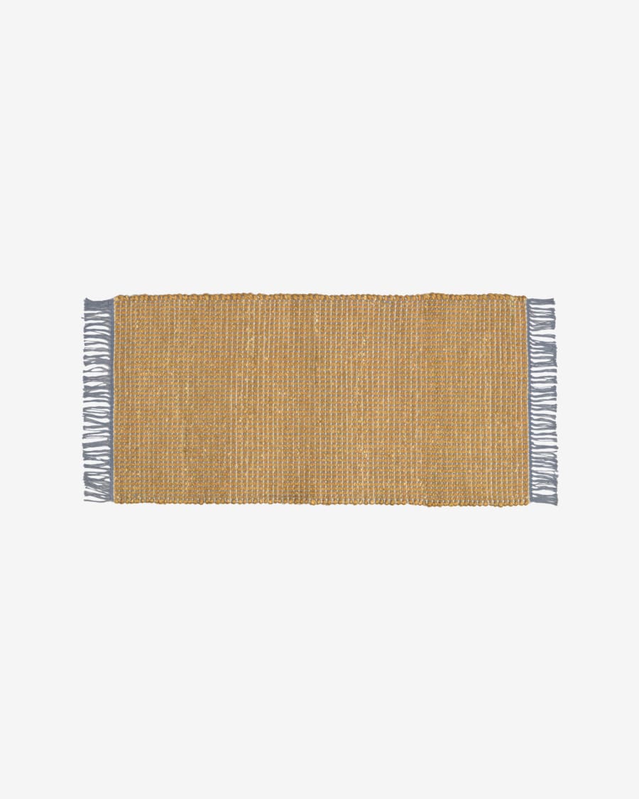 Maily jute and cotton rug in mustard yellow and blue 70 x 140 cm