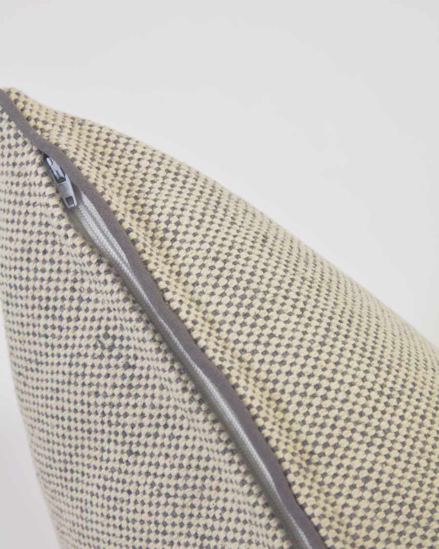 Housse de coussin Celmira 100 % coton beige et bords gris 45 x 45 cm