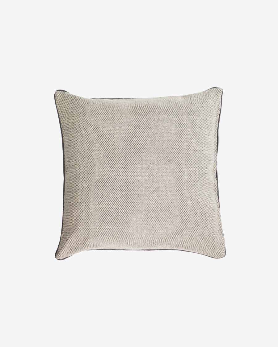 Housse de coussin Celmira 100 % coton beige et bords gris 45 x 45 cm