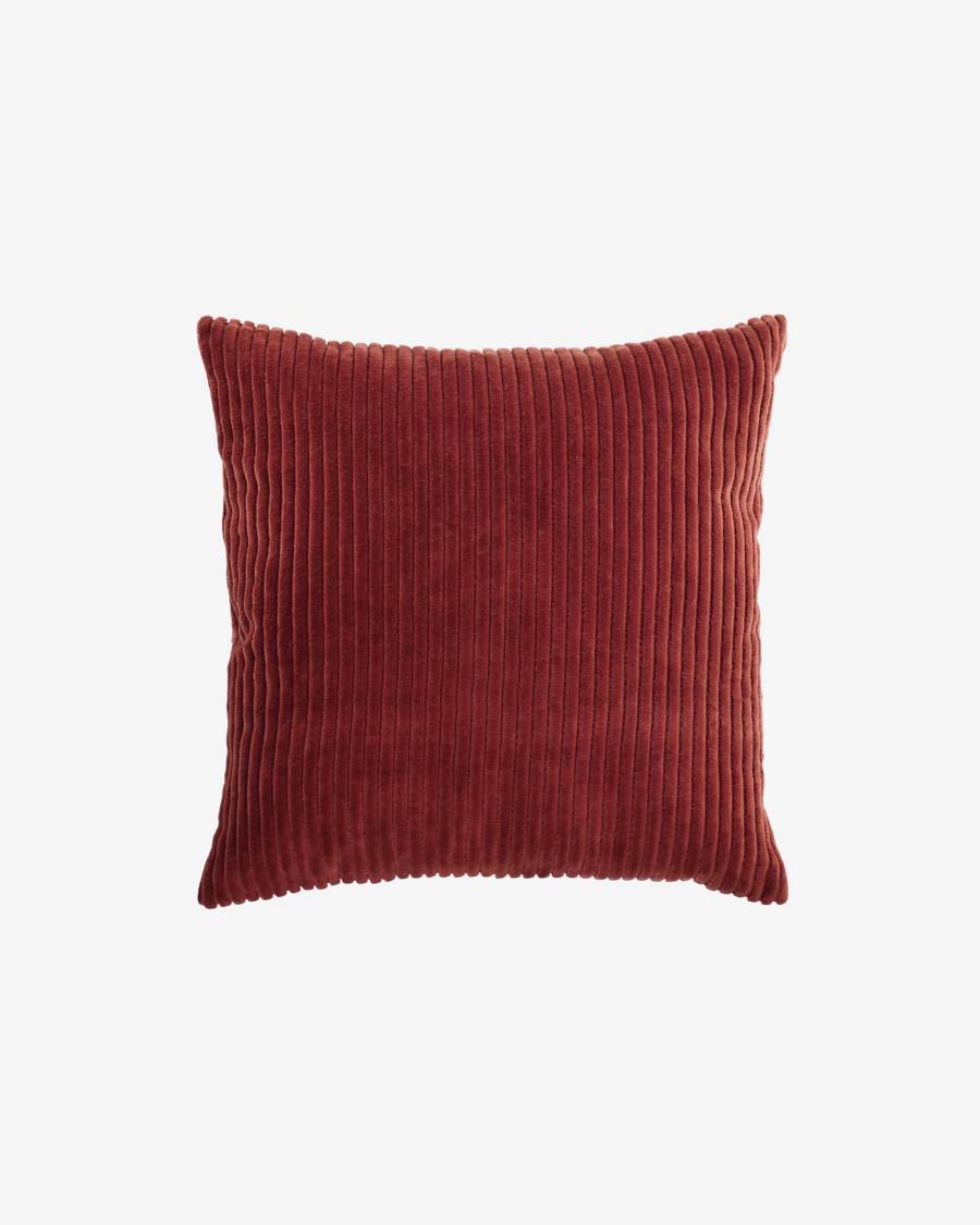 Housse de coussin Cadenet en velours côtelé grosses côtes terracotta 45 x 45 cm