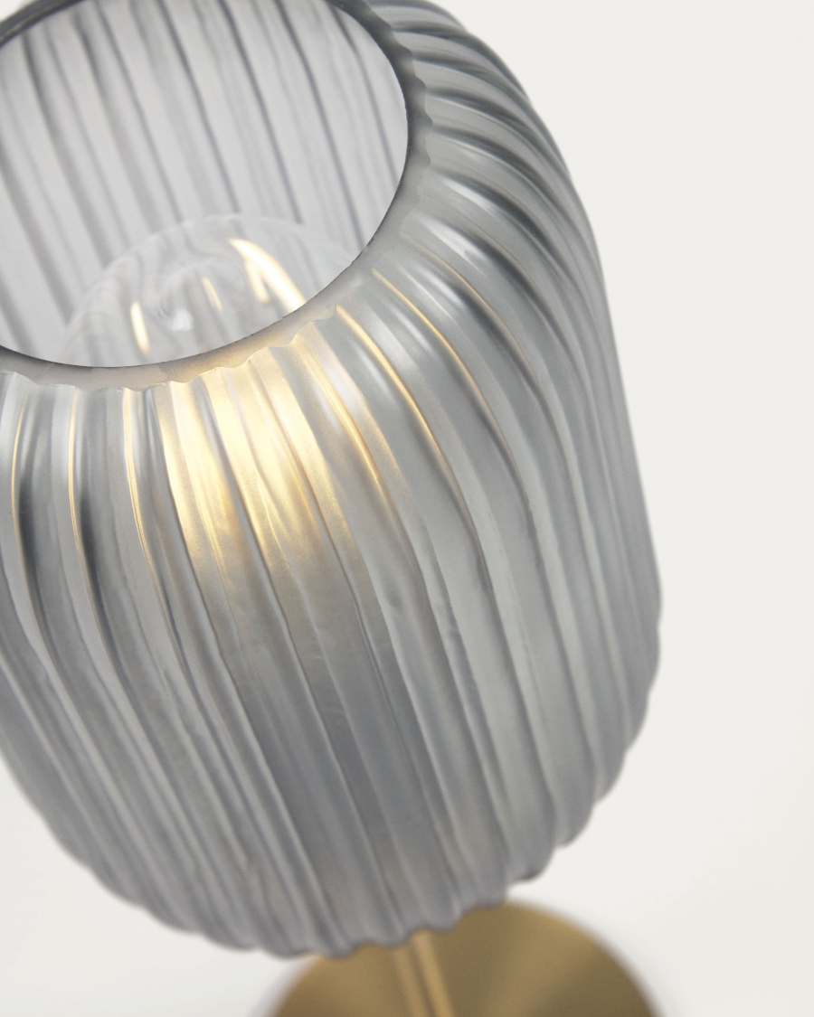 Hestia table lamp in metal with brass and grey glass finish UK adapter