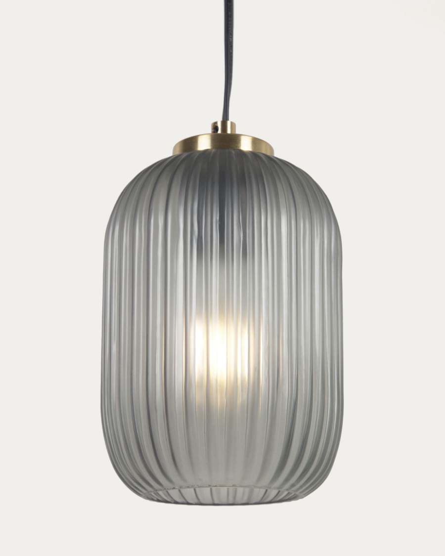 Hestia metal ceiling light with brass finish and grey glass