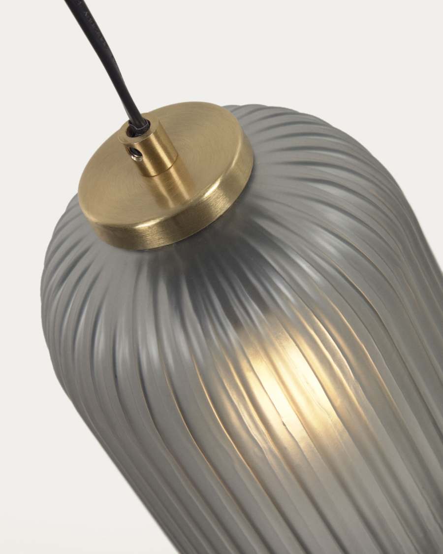 Hestia metal ceiling light with brass finish and grey glass