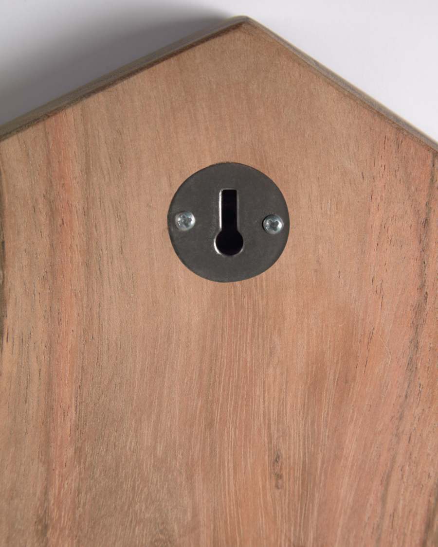 Zakie hexagonal wall clock in solid acacia wood with natural finish, 35,5 x 40,5 cm