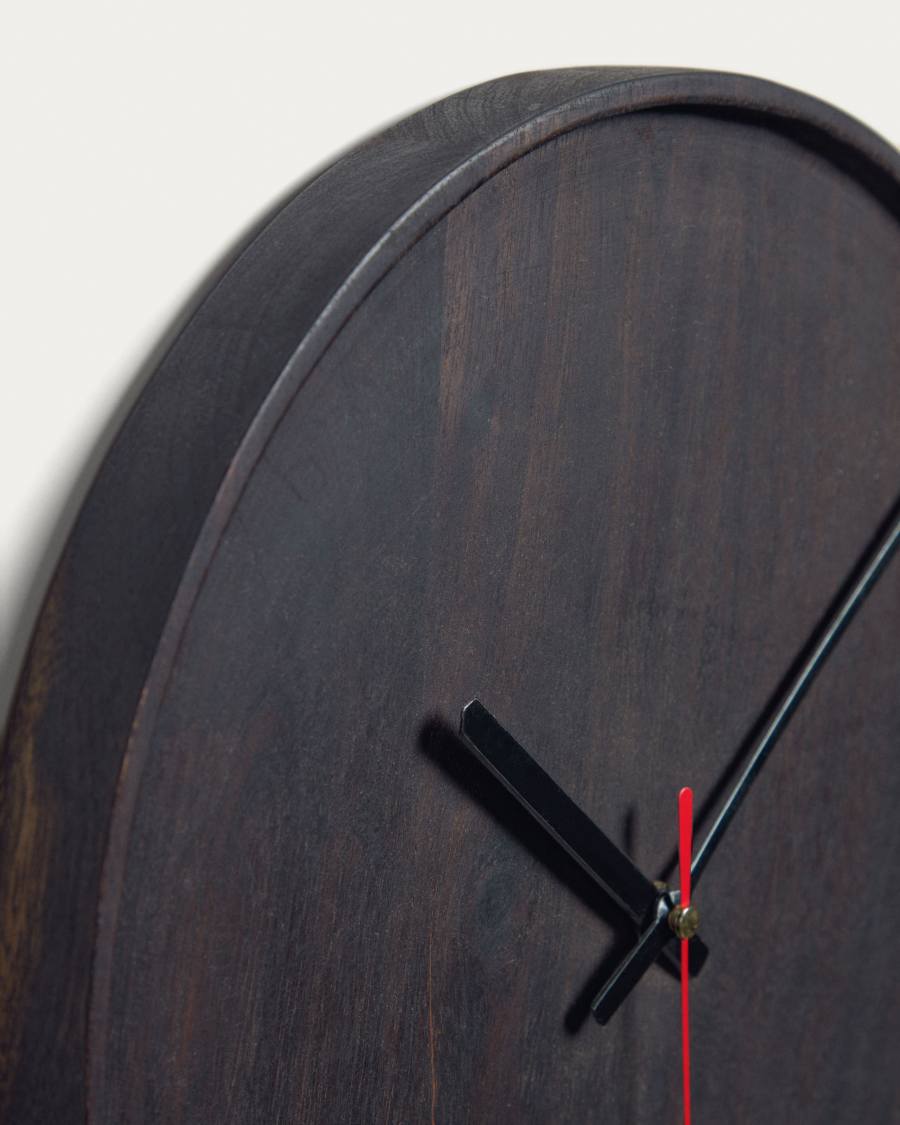 Horloge murale ronde Zakie en bois d'acacia finition noir Ø 30 cm