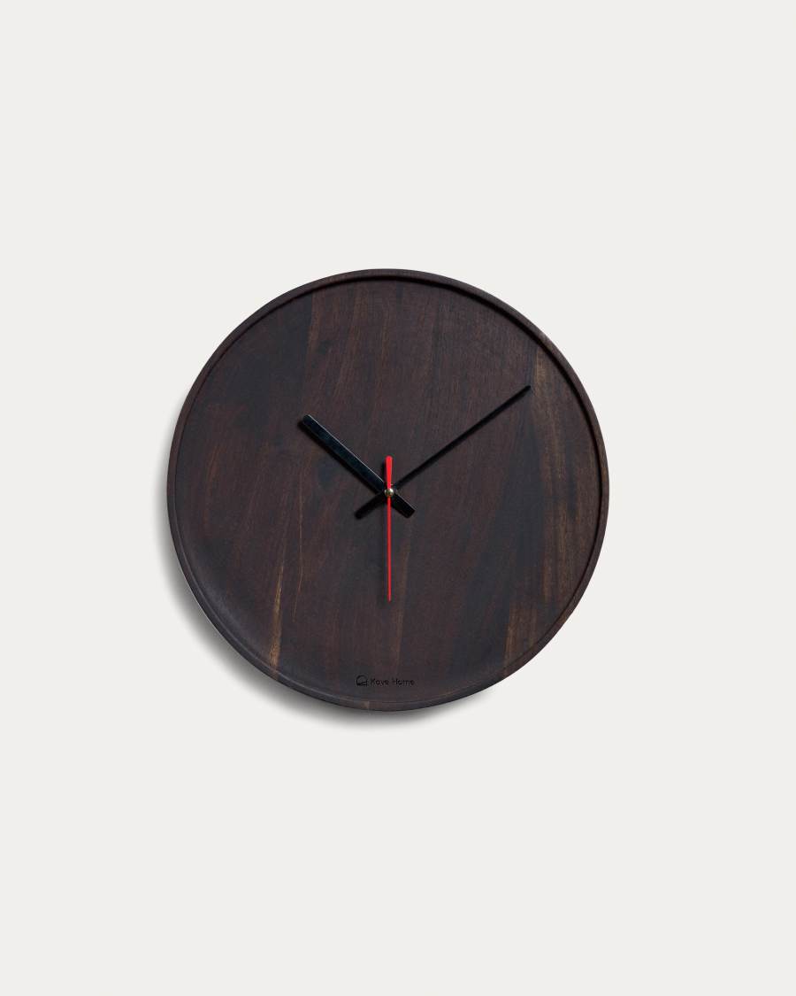 Horloge murale ronde Zakie en bois d'acacia finition noir Ø 30 cm