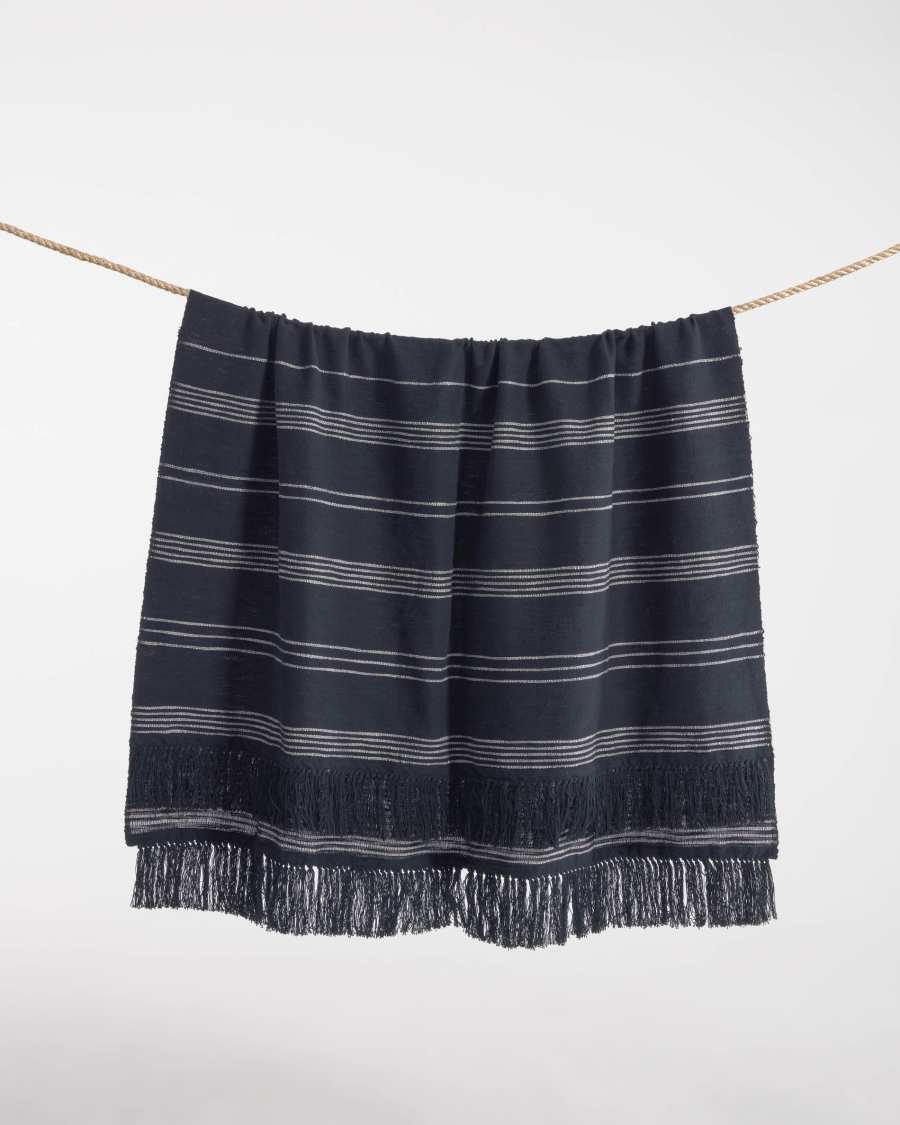 Adalgisa recycled cotton blanket with black and white stripes 130 x 170 cm