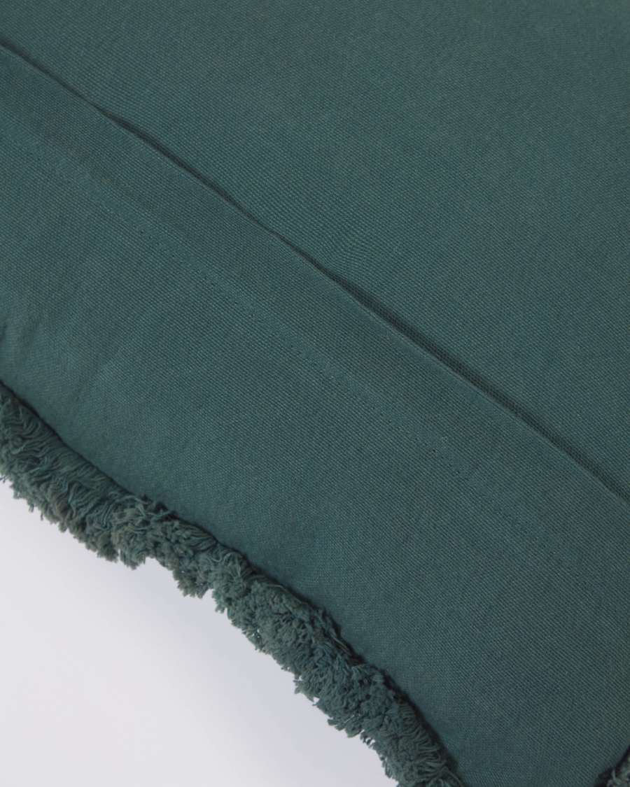 Cedella 100% cotton velvet cushion cover with fringe in green 30 x 50 cm