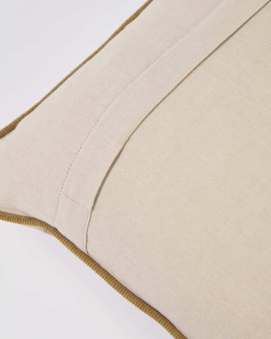 Housse de coussin Kelaia 100% coton velours côtelé beige avec liseré marron 45 x 45 cm