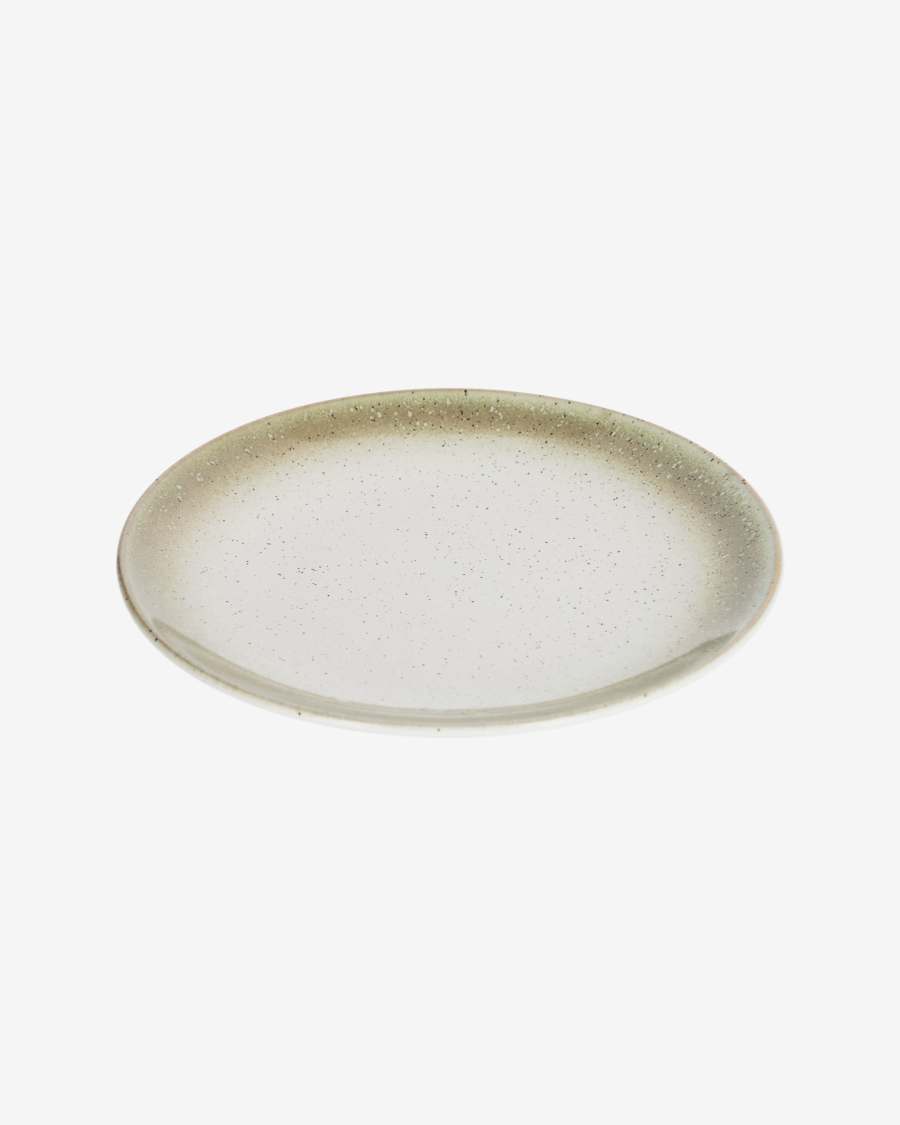 Elida flat ceramic plate in beige and green