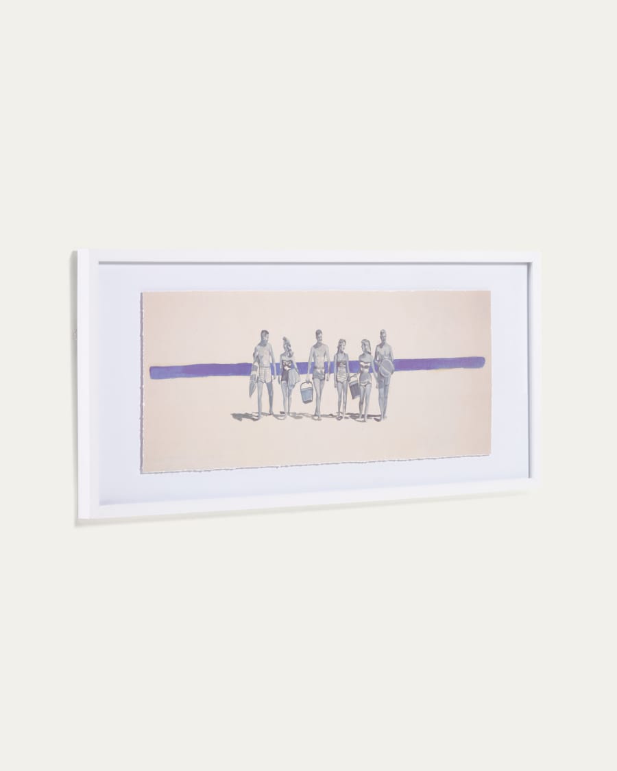 Scherin blue and white picture with people walking 40 x 100 cm