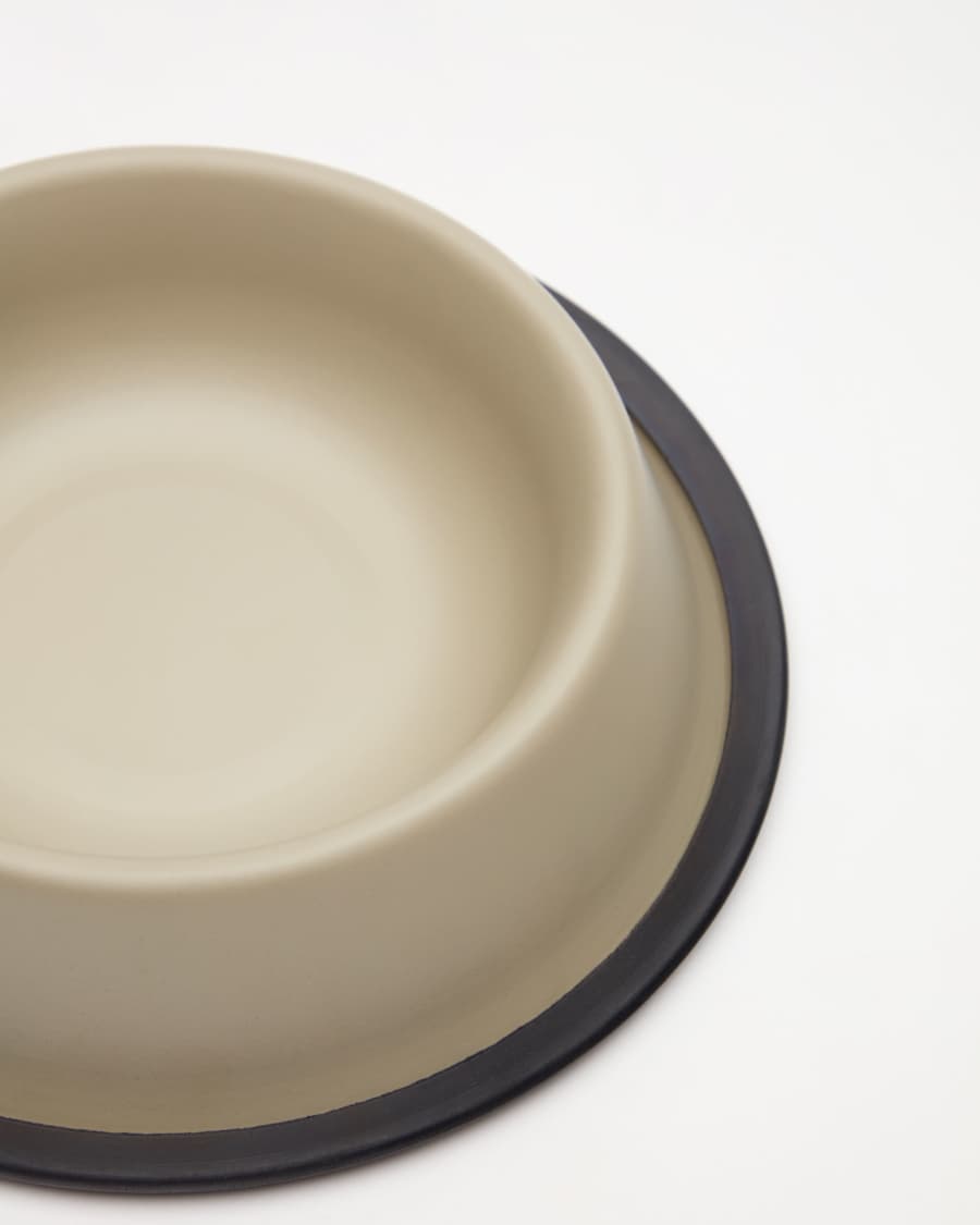 Dalitso set of 2 small food and water bowls for pets, in beige anti-rust steel, Ø 21 cm