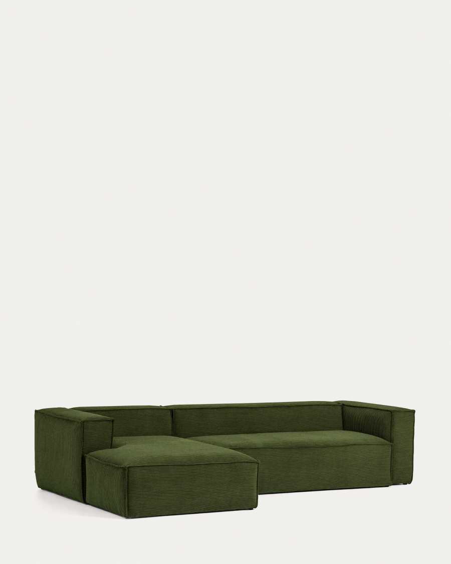 4-Sitzer-Sofa Blok mit dickem, grünem Cord und Chaiselongue links 330 cm FSC Mix Credit
