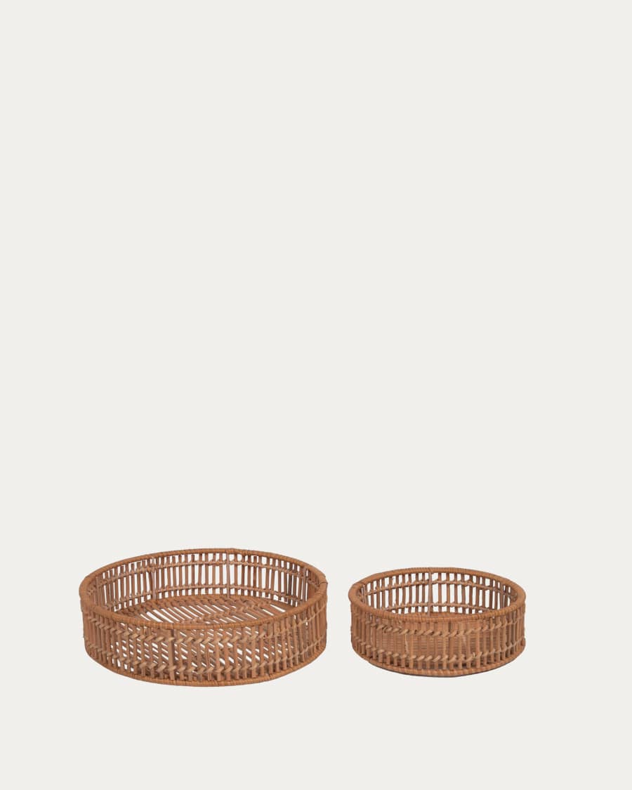 Set Coleenn di 2 vassoi rotondi 100% rattan con finitura naturale