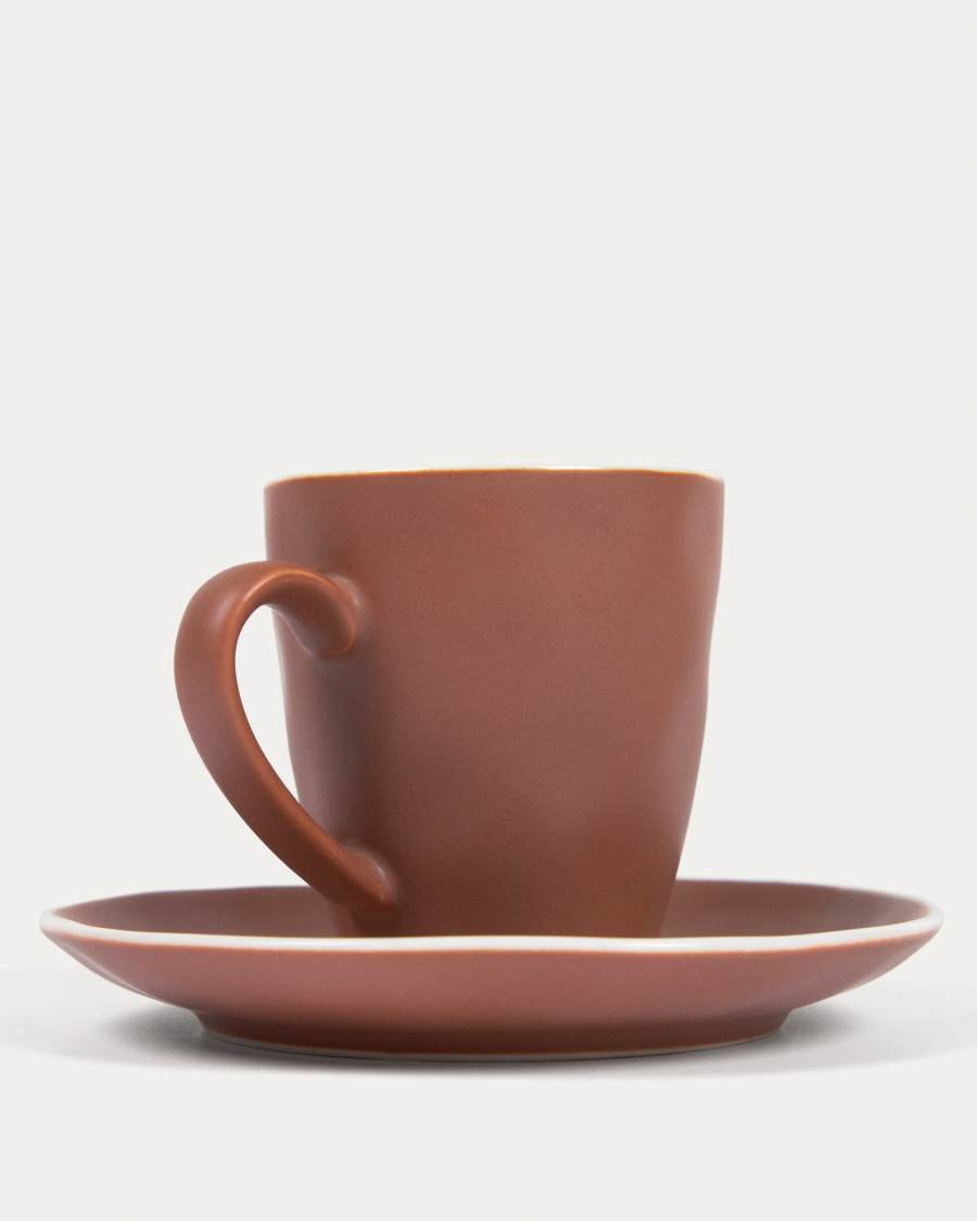 Rin coffee cup and saucer in brown ceramic