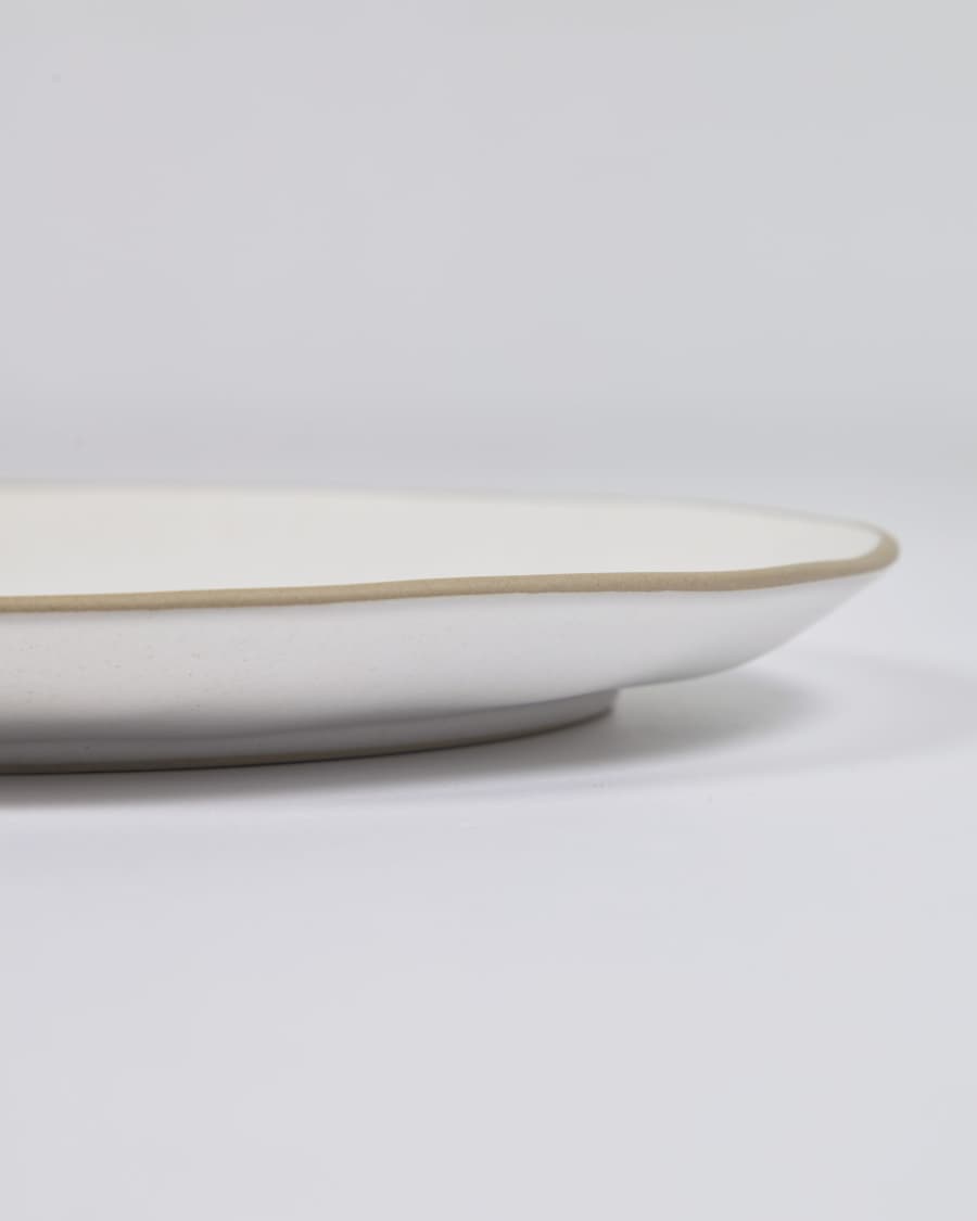 Ryba flat plate in white and brown ceramic