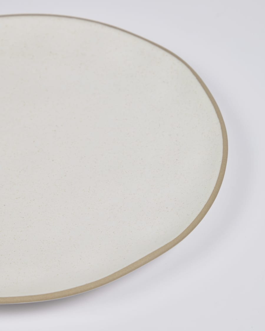 Ryba flat plate in white and brown ceramic