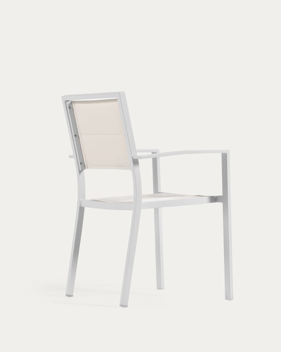 Sirley stackable outdoor chair in white aluminium and texteline