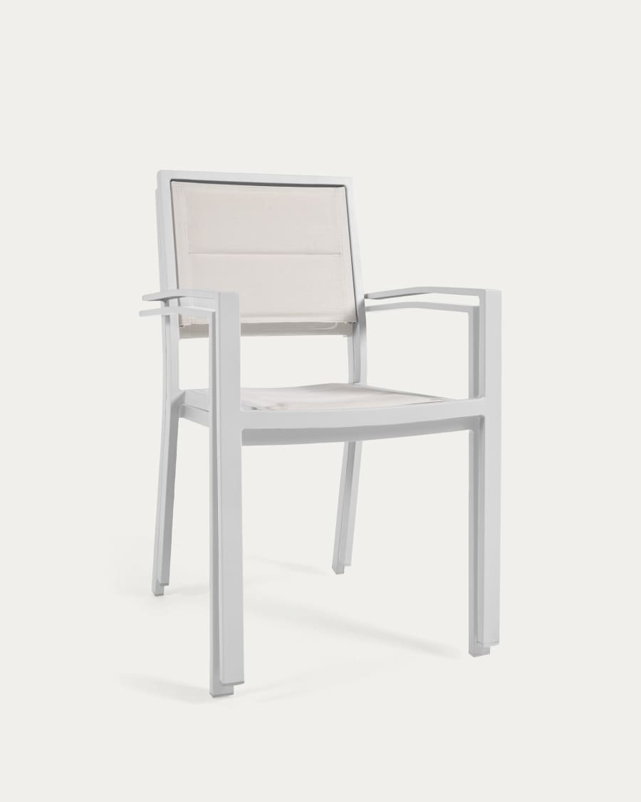 Sirley stackable outdoor chair in white aluminium and texteline