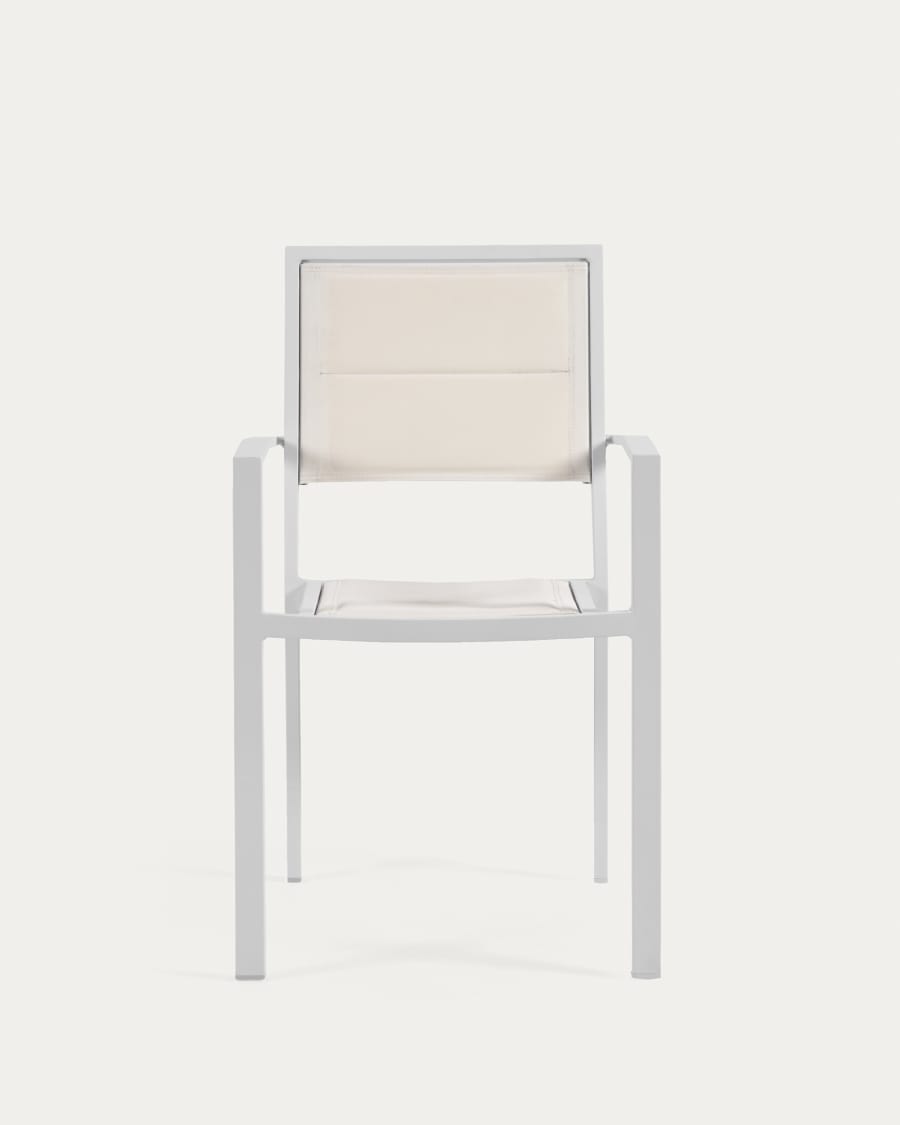 Sirley stackable outdoor chair in white aluminium and texteline