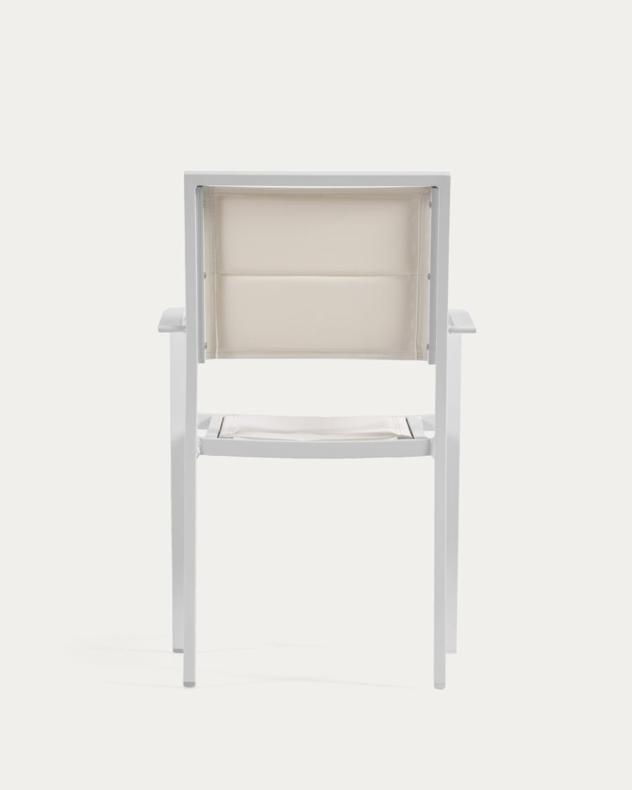 Sirley stackable outdoor chair in white aluminium and texteline