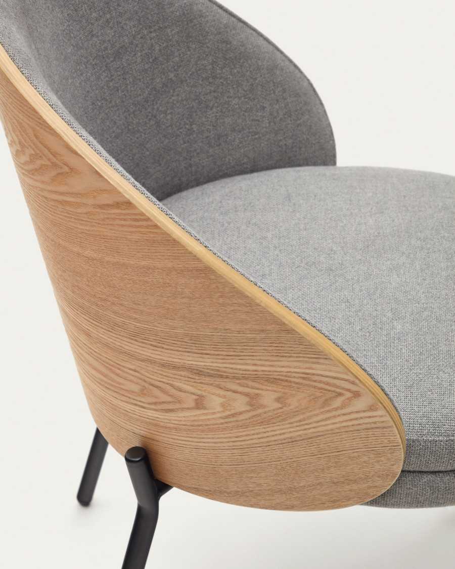 Eamy chair light grey chenille and ash wood veneer with a natural finish and black metal