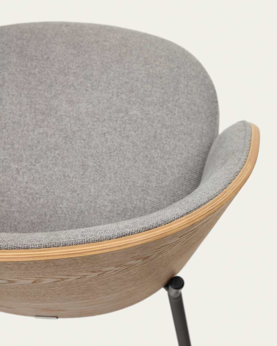 Eamy chair light grey chenille and ash wood veneer with a natural finish and black metal