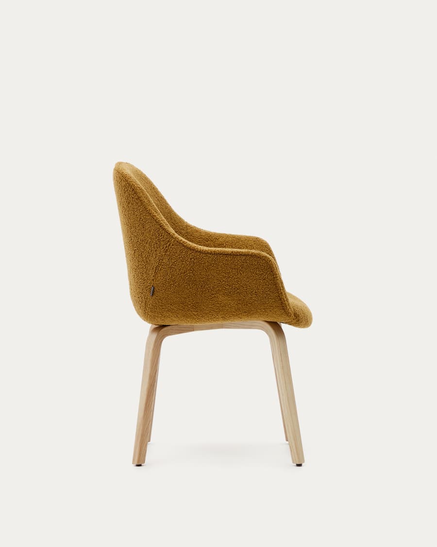 Aleli chair in mustard bouclé with solid ash wood legs and natural finish