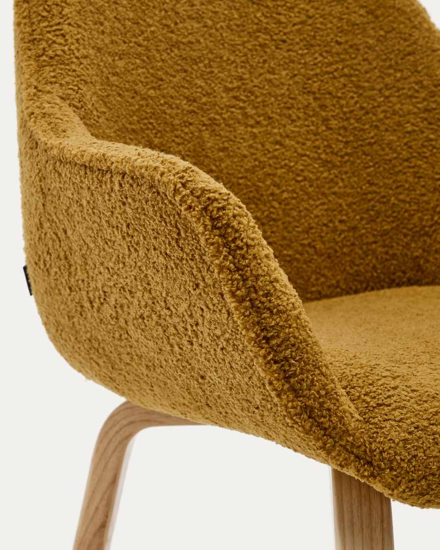 Aleli chair in mustard bouclé with solid ash wood legs and natural finish