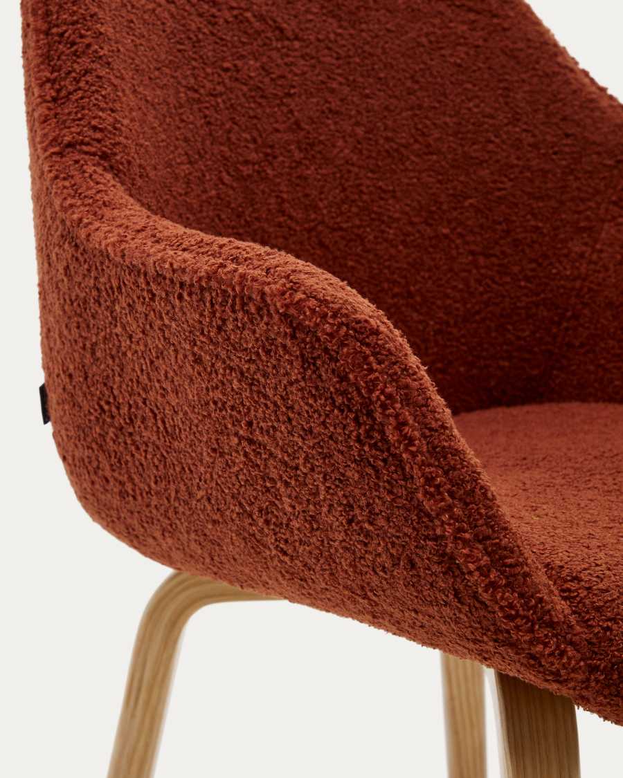 Aleli chair in terracota bouclé with solid ash wood legs and natural finish