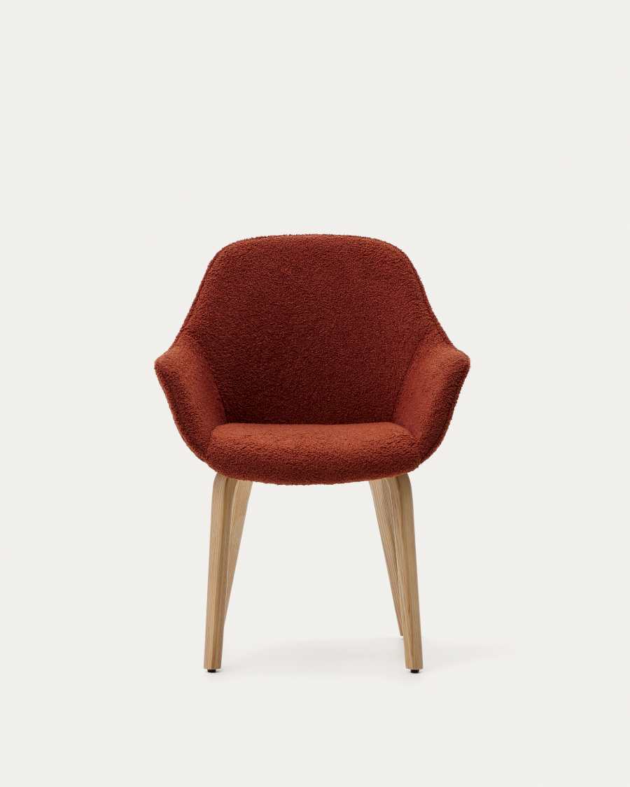 Aleli chair in terracota bouclé with solid ash wood legs and natural finish
