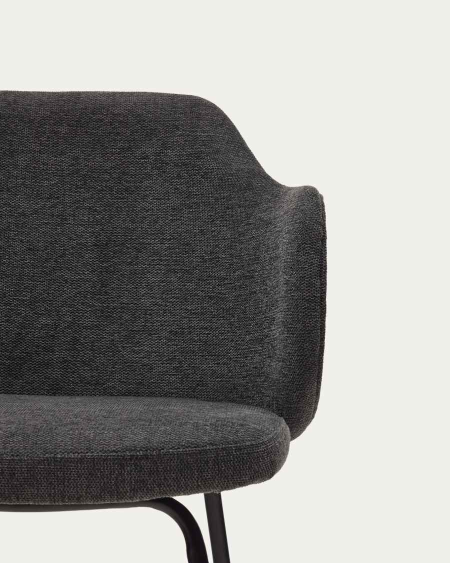 Yunia chair in dark grey with steel legs in a painted black finish FSC 100%