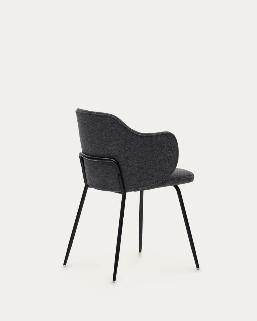 Yunia chair in dark grey with steel legs in a painted black finish FSC 100%