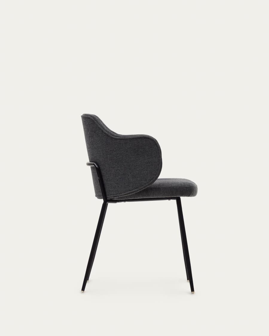 Yunia chair in dark grey with steel legs in a painted black finish FSC 100%