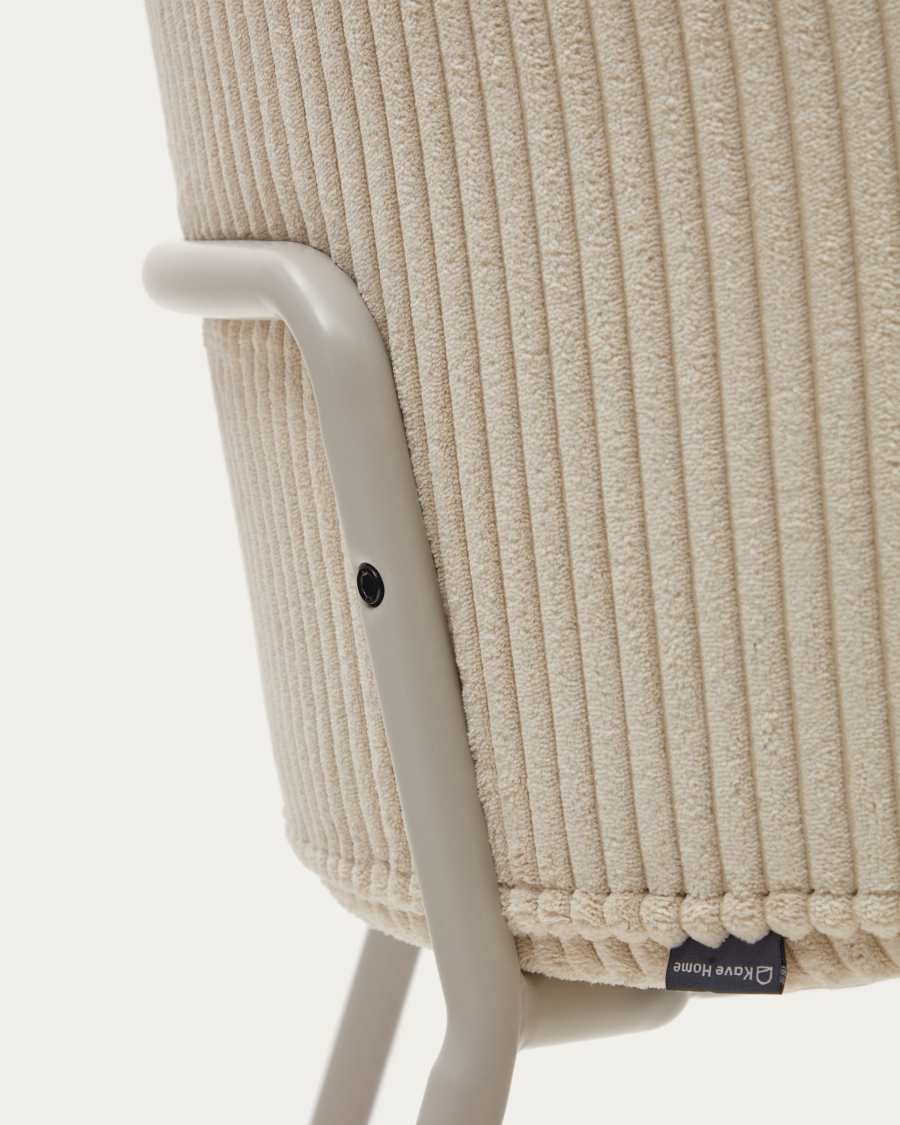 Yunia chair in beige wide seam corduroy with steel legs in a powder coated beige finish FSC 100%