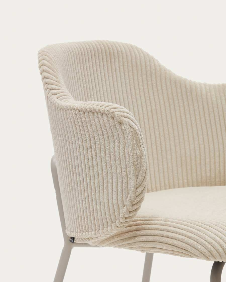 Yunia chair in beige wide seam corduroy with steel legs in a powder coated beige finish FSC 100%