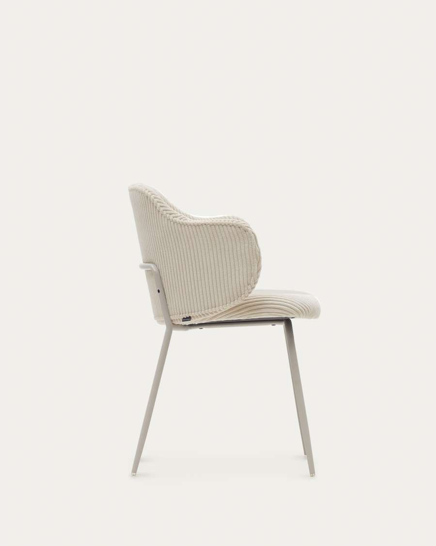 Yunia chair in beige wide seam corduroy with steel legs in a powder coated beige finish FSC 100%