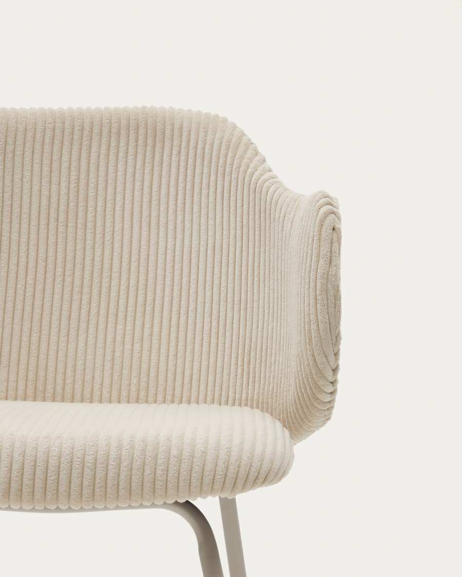 Yunia chair in beige wide seam corduroy with steel legs in a powder coated beige finish FSC 100%