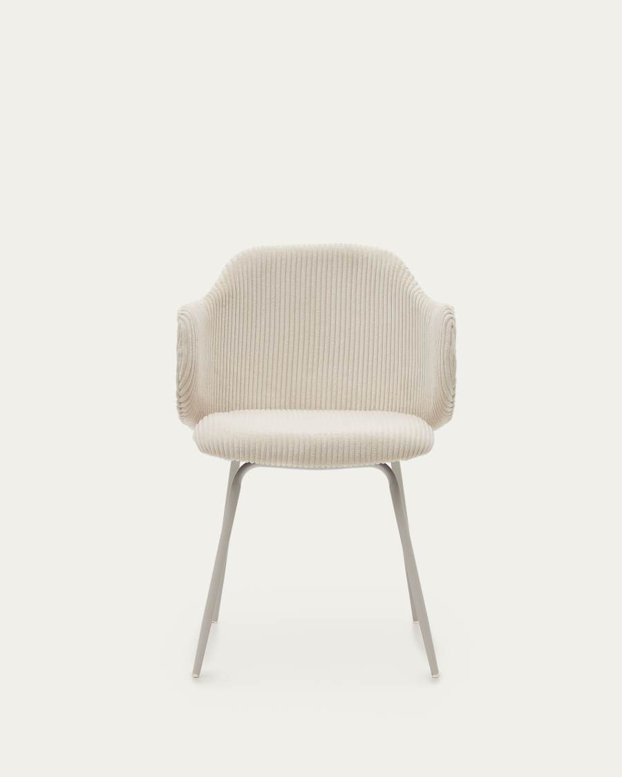 Yunia chair in beige wide seam corduroy with steel legs in a powder coated beige finish FSC 100%