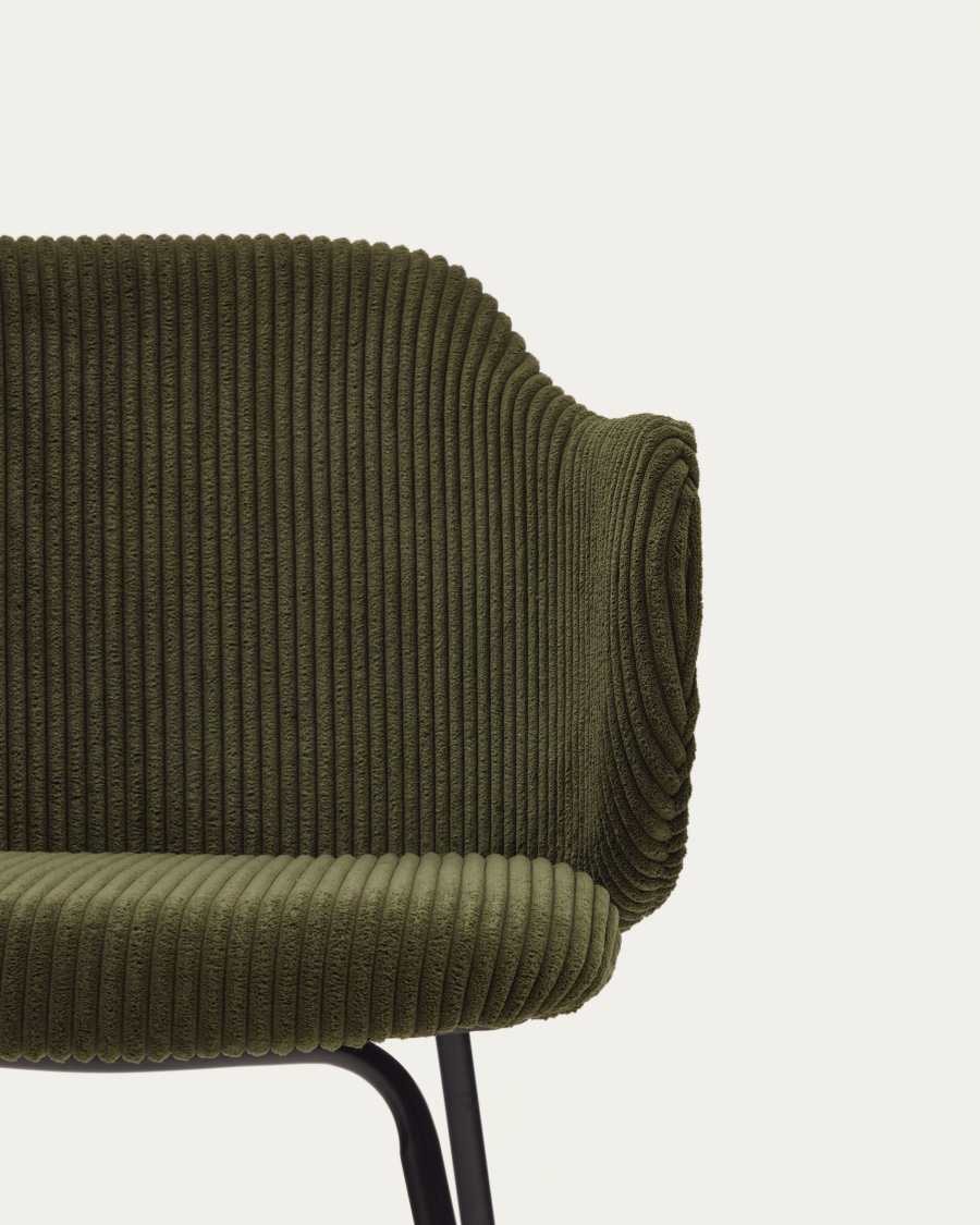 Yunia chair in green wide seam corduroy with steel legs in a painted black finish FR