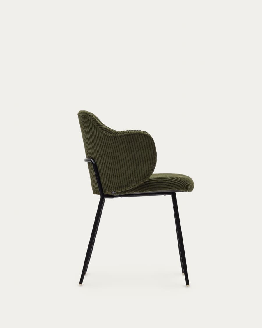 Yunia chair in green wide seam corduroy with steel legs in a painted black finish FR