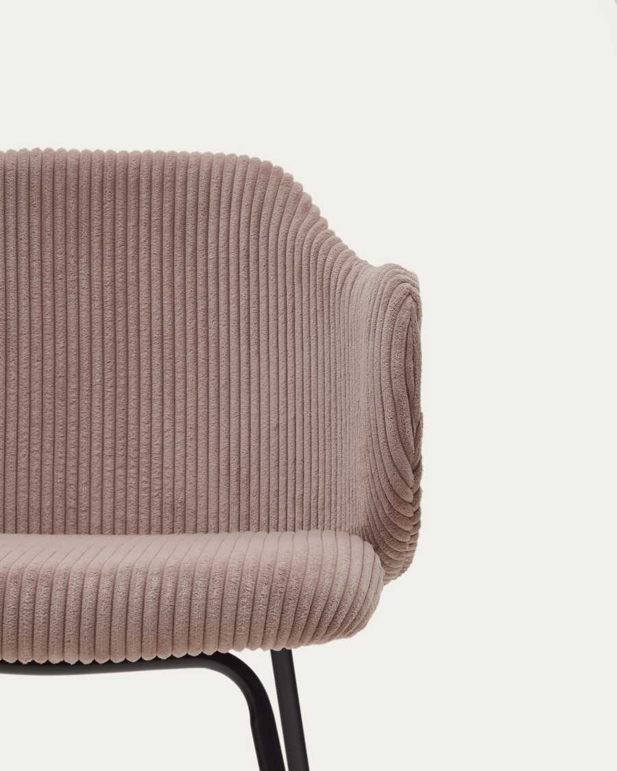 Yunia chair in wide seam pink corduroy with steel legs in a painted black finish FR