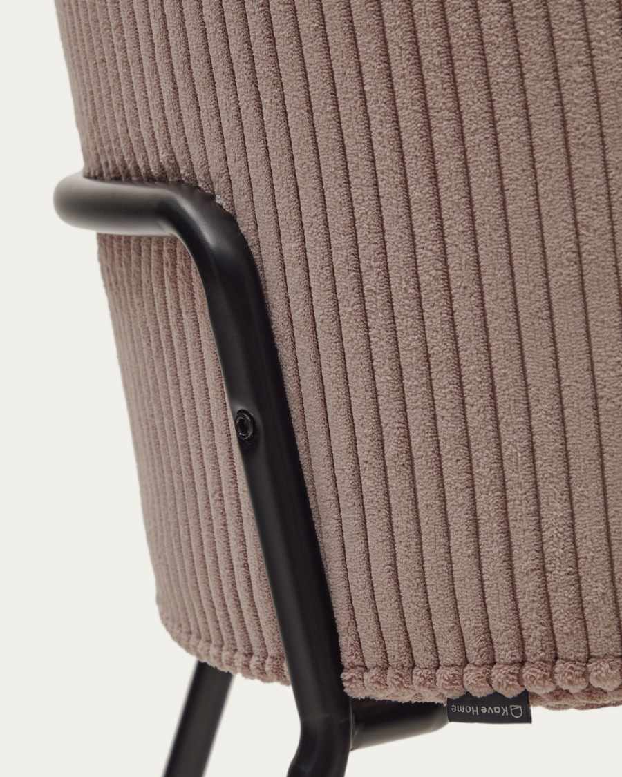 Yunia chair in wide seam pink corduroy with steel legs in a painted black finish FR