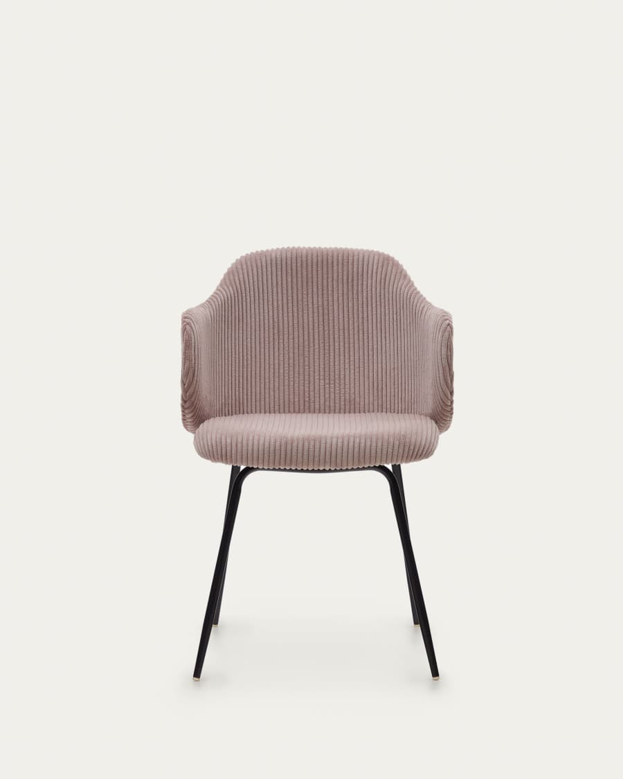 Yunia chair in wide seam pink corduroy with steel legs in a painted black finish FR